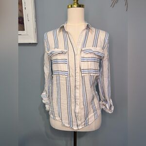 Sweet Wanderer Blue and White Striped Button Down Top
